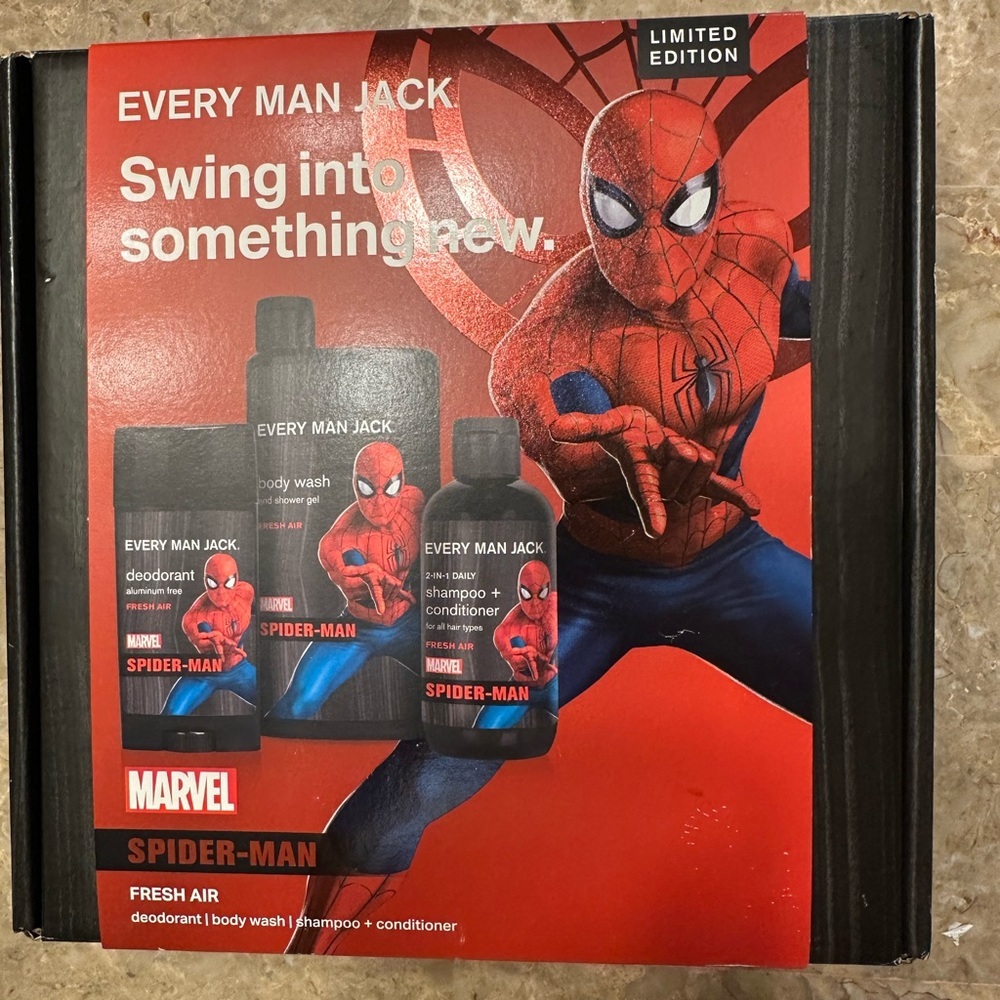 Spider Man Marvel EVERY MAN JACK Ltd Ed Body Wash Deodorant Shampoo Set New